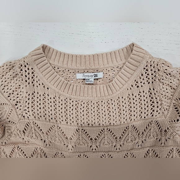 FOREVER 21 KNIT CROP SWEATER. Beige Brown Tan Cream. Vintage, Bohemian, Y2k - Picture 5 of 5